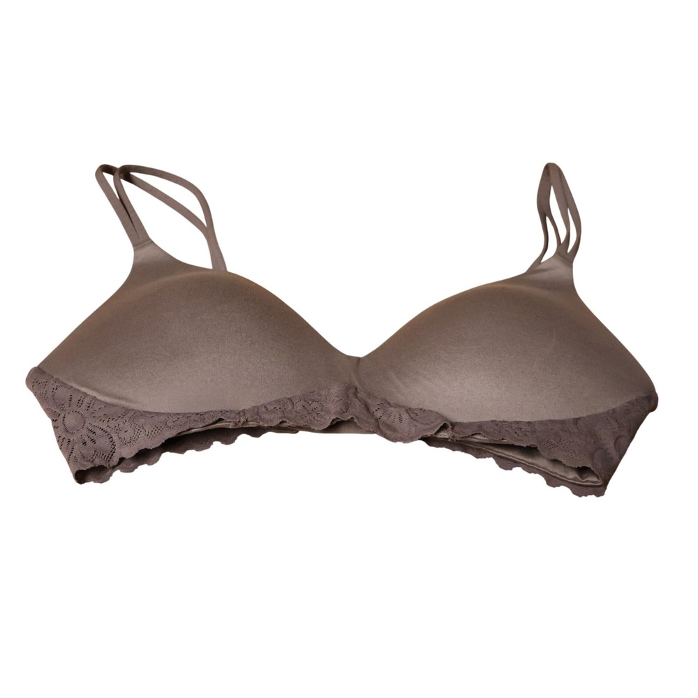 Aerie Real Sunnie Wireless Bra Womens Size 32C Gray Lace Comfort Lightly Padded